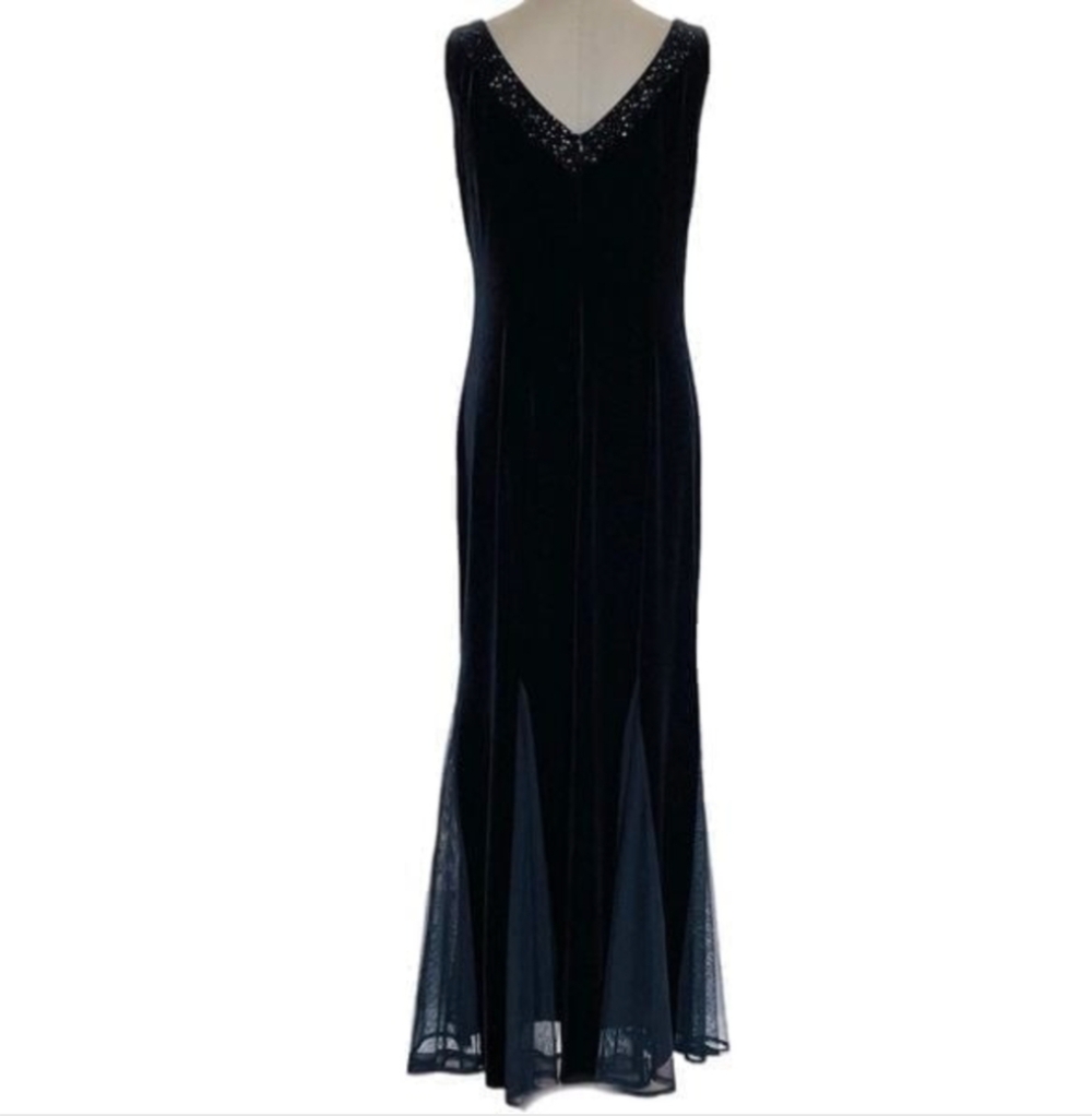 JESSICA HOWARD Womens Dress 12 Black Velvet Beaded Embroidered Maxi Evening EXC - Picture 4 of 9